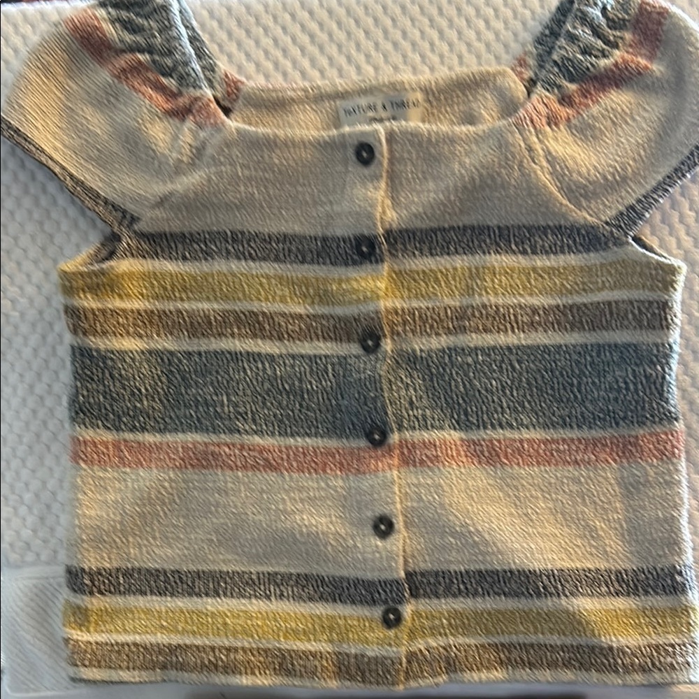 Madewell Cream and Gray Button Down Shirt with Textured Stripes